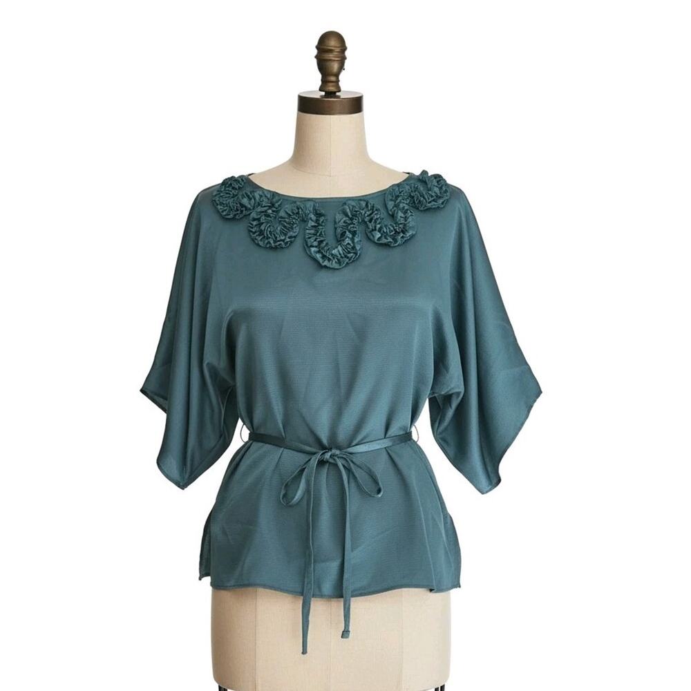 Dana Kay Teal Ruffle Fairy Preppy Kimono Sleeve Casual Top Womans Size Plus 16W